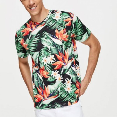 wholesale men tropical print ringer tee custom t shirt printing round neck T-shirts