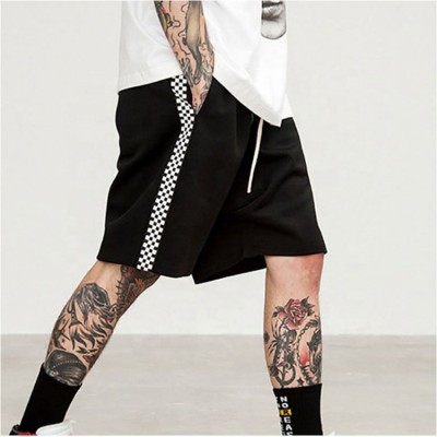 High Quality Workout Cloth Shorts Men Cotton Drawstring Contrast Colour Grid Pattern Men Shorts